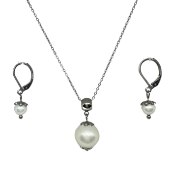  Stříbrný komplet Shell perly s korunkami